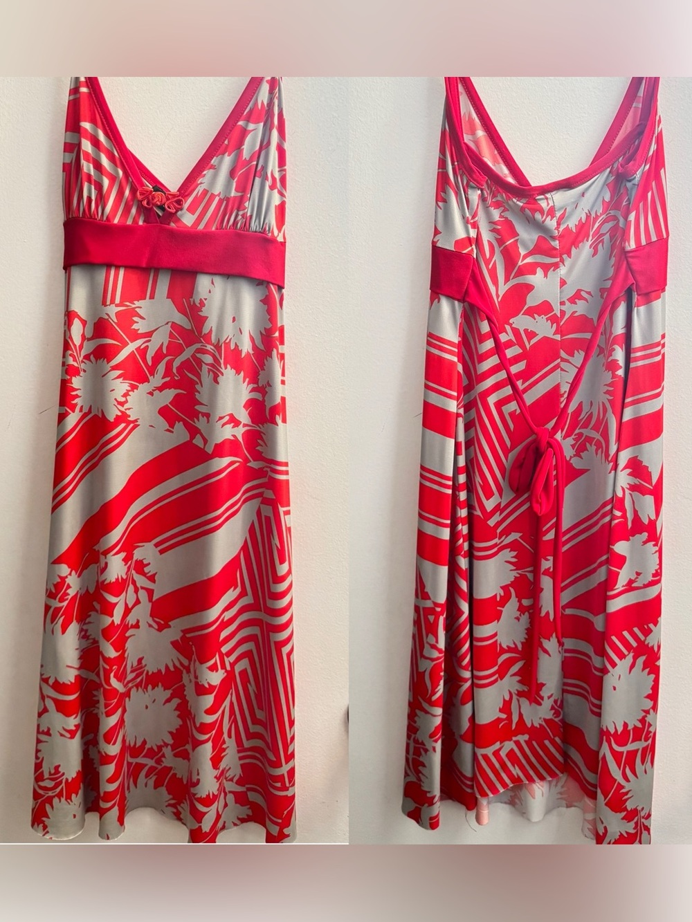 Wet Seal Red and Ivory Floral V-Neck Midi Dress - Picture 2 of 5